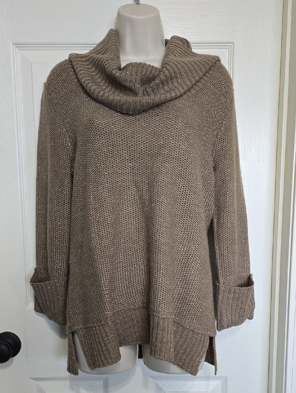 Verve Ami Taupe Gold Cowl Neck Knit Sweater